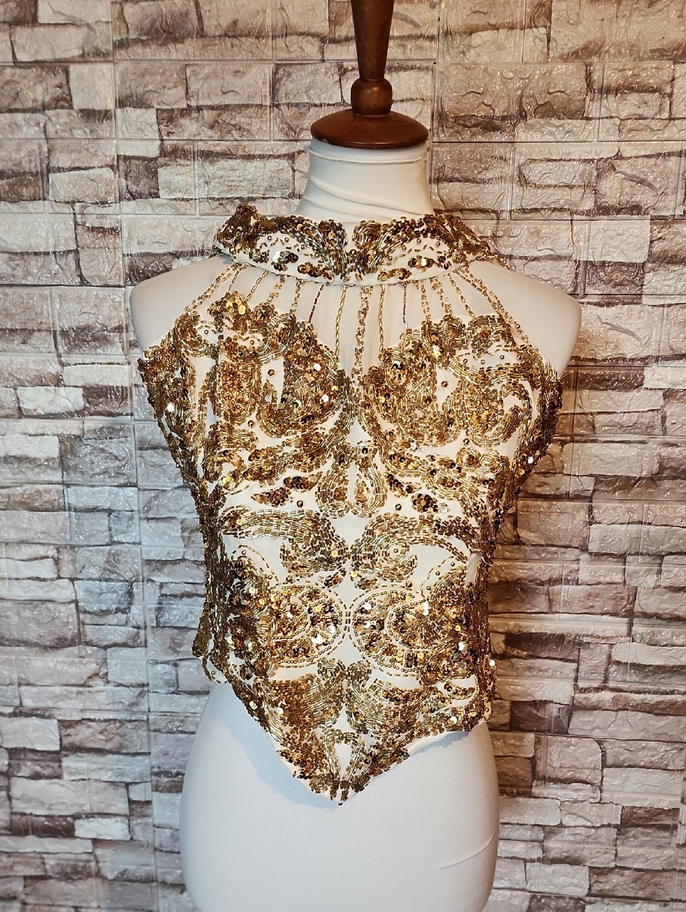 Alvce Designs Gold Sequin Halter Top